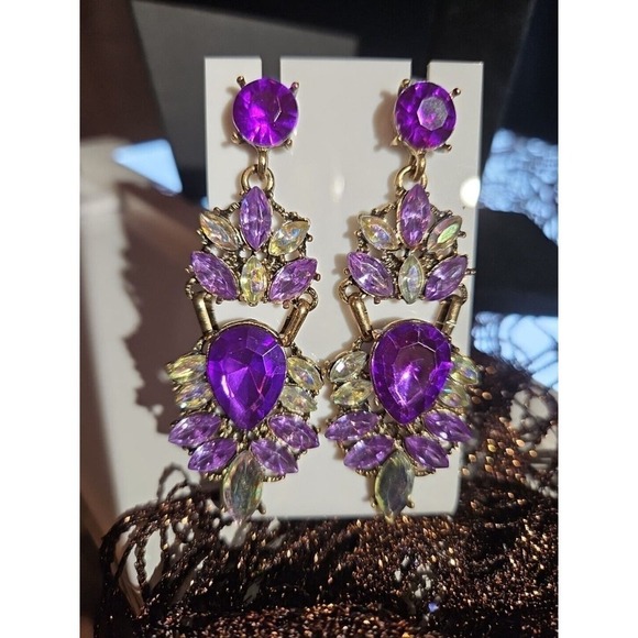 Betsey Johnson Jewelry - Betsey Johnson Pierced Earrings Oversized Purple Drop Chandelier 3.3 inch